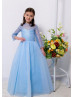 Blue Lace Tulle Floor Length Keyhole Back Flower Girl Dress
